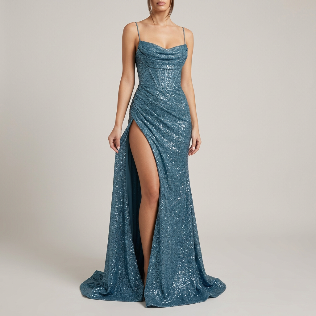 Women's Corset Sparkly Maxi Dress