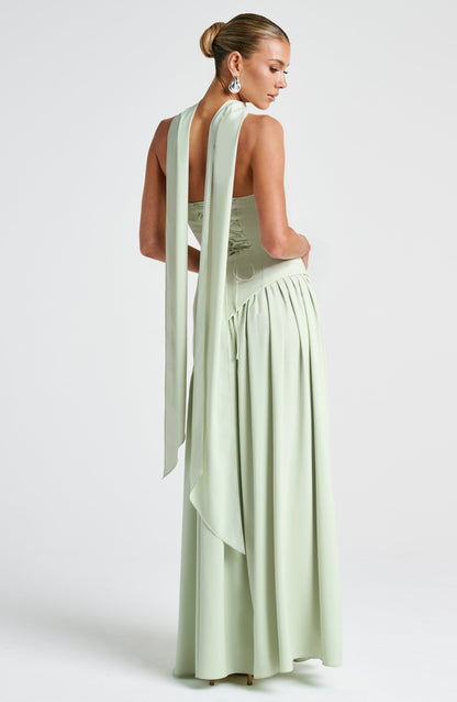Women's Strapless Maxi Dress with High Slit and Asymmetric Waist